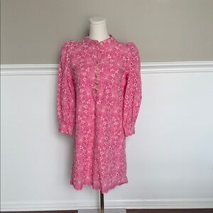 Pomander Place Hot Pink Eyelet Lace Button popover dress